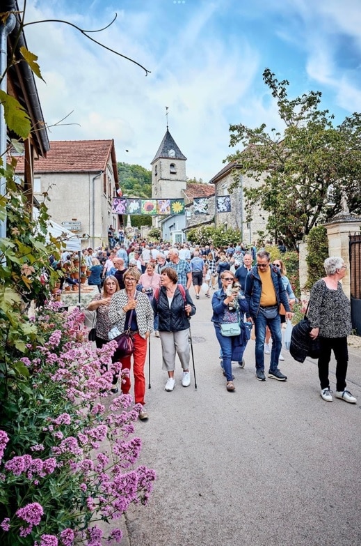 personnes marchant dans la rue, fleurie pour la journée des plantes